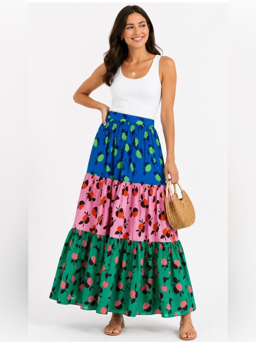 NWOT Kate Spade Colorblock Apple Tiered Midi Skirt - Size 8